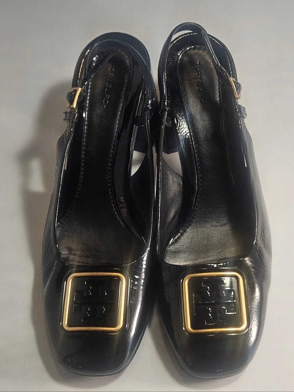 Authentic Tory Burch Black Patent Slingback Block Heel Pumps